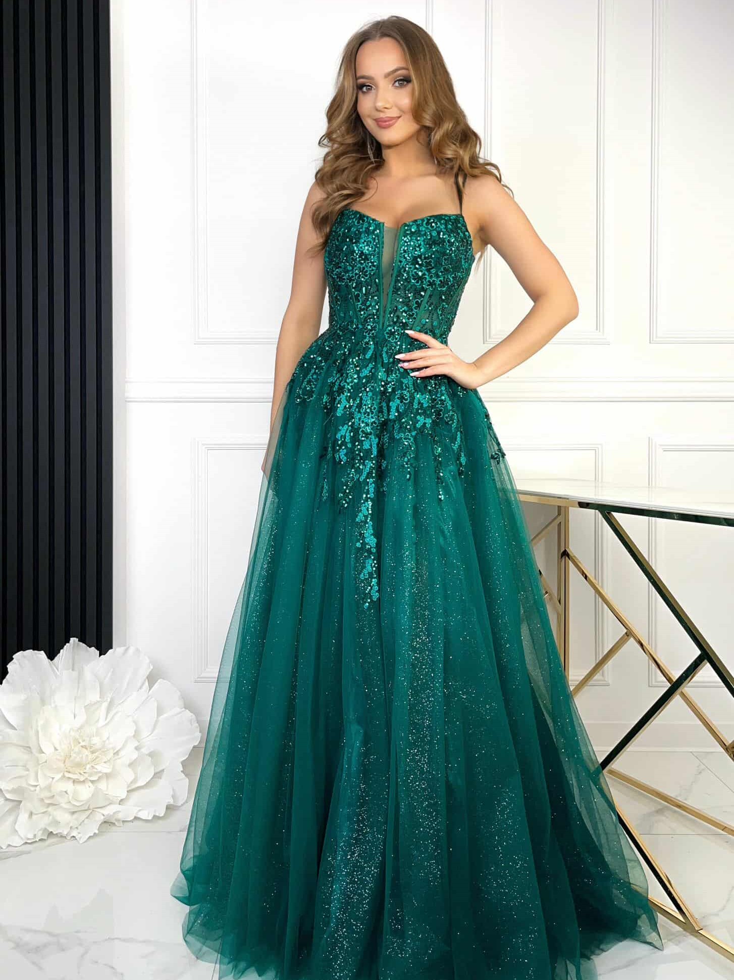 Sukienka Na Ramiączkach Logan Tiulowa Butelkowa Zieleń