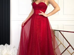 Sukienka Maxi Brokatowa Aisha Bordowa<span> - </span>36/S