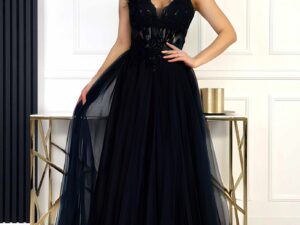 Sukienka Kylie Długa Tiulowa Czarna<span> - </span>36/S