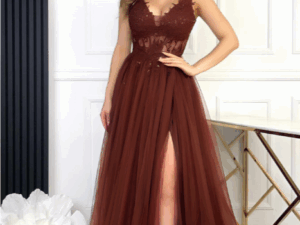 Sukienka Kylie Długa Tiulowa Czekoladowa<span> - </span>34/XS