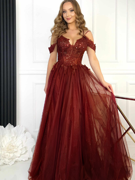 Sukienka Maxi Tiulowa Gorsetowa Inez Czekoladowa