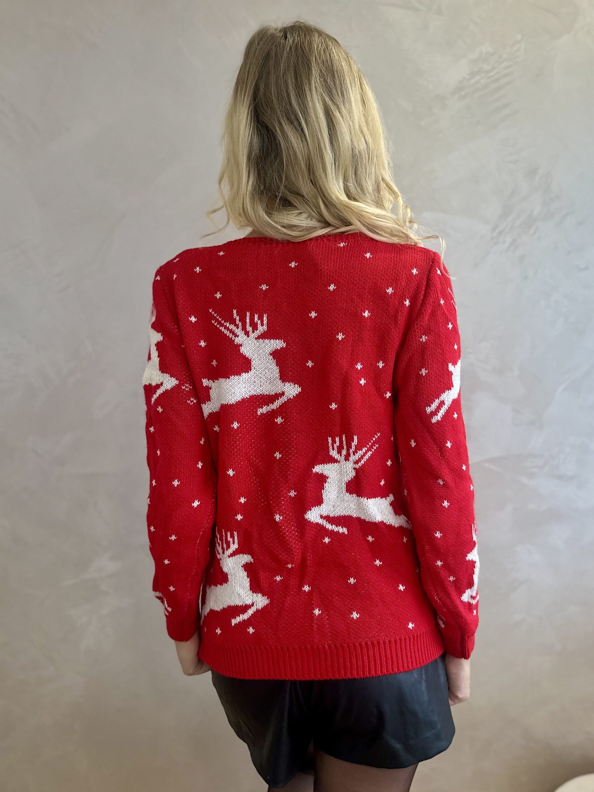 Sweter Świąteczny Jelonki Ze Srebrną Nitką Czerwony 5 Sweter Świąteczny Jelonki Ze Srebrną Nitką Czerwony - obrazek 5