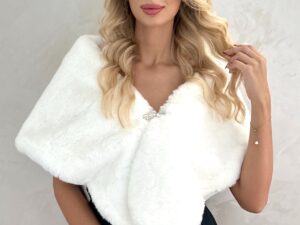 Bolerko Futrzane Ślubne Z Broszką