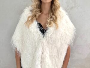 Bolerko Futrzane Długi Włos Ecru