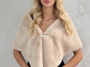 Bolerko Futrzane Ecru Z Broszką