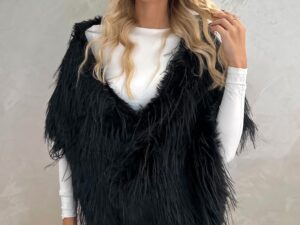 Bolerko Futrzane Długi Włos Czarne