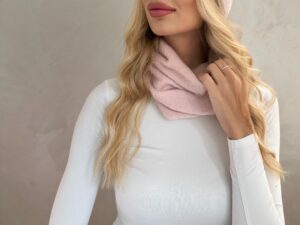 Komplet Alpaka Czapka Z Pomponem + Komin Jasny Róż