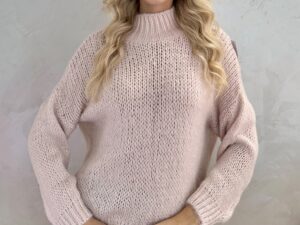 Sweter z Półgolfem Gładki Pudrowy Róż