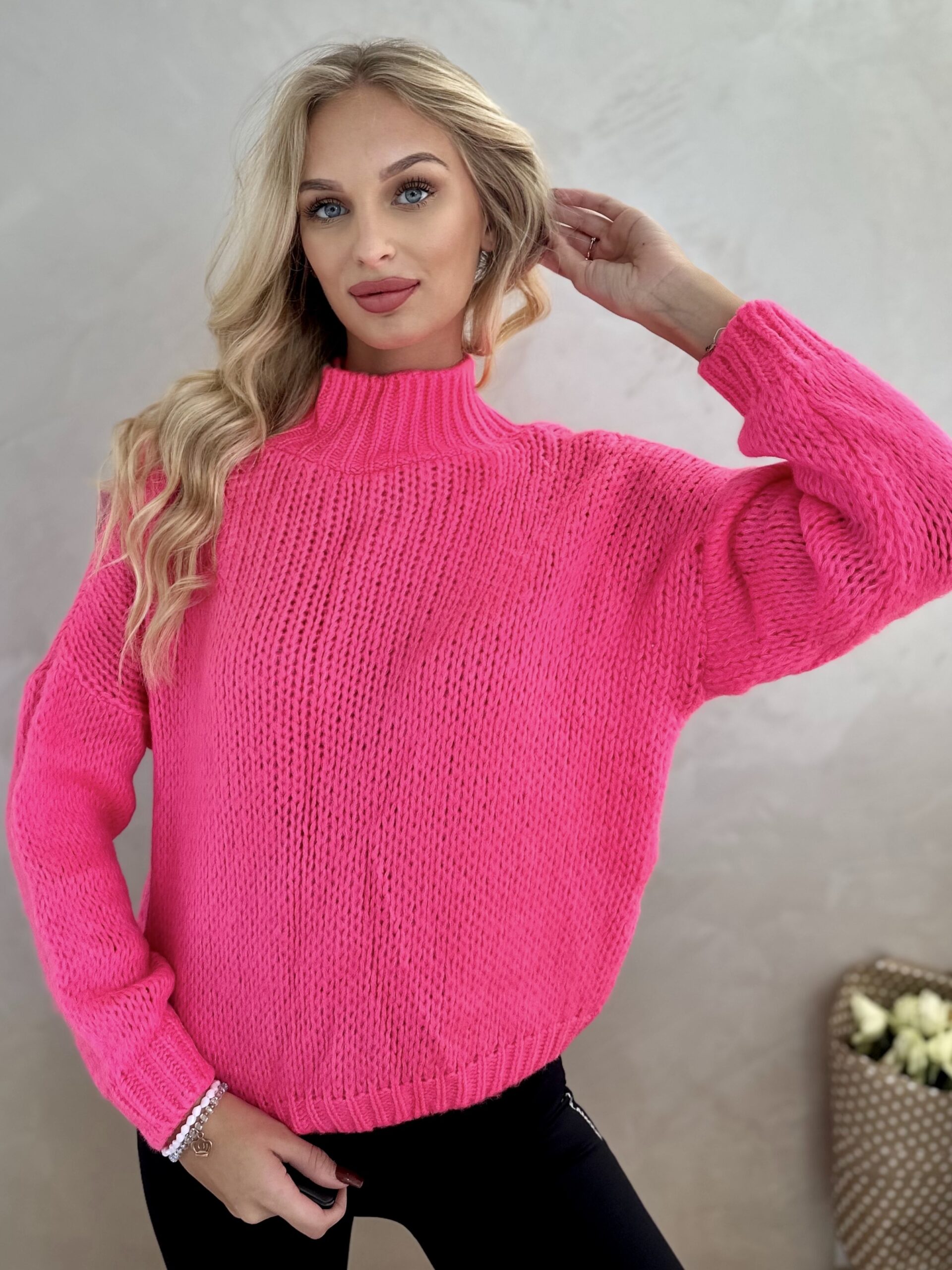 Sweter z Półgolfem Gładki Fuksja