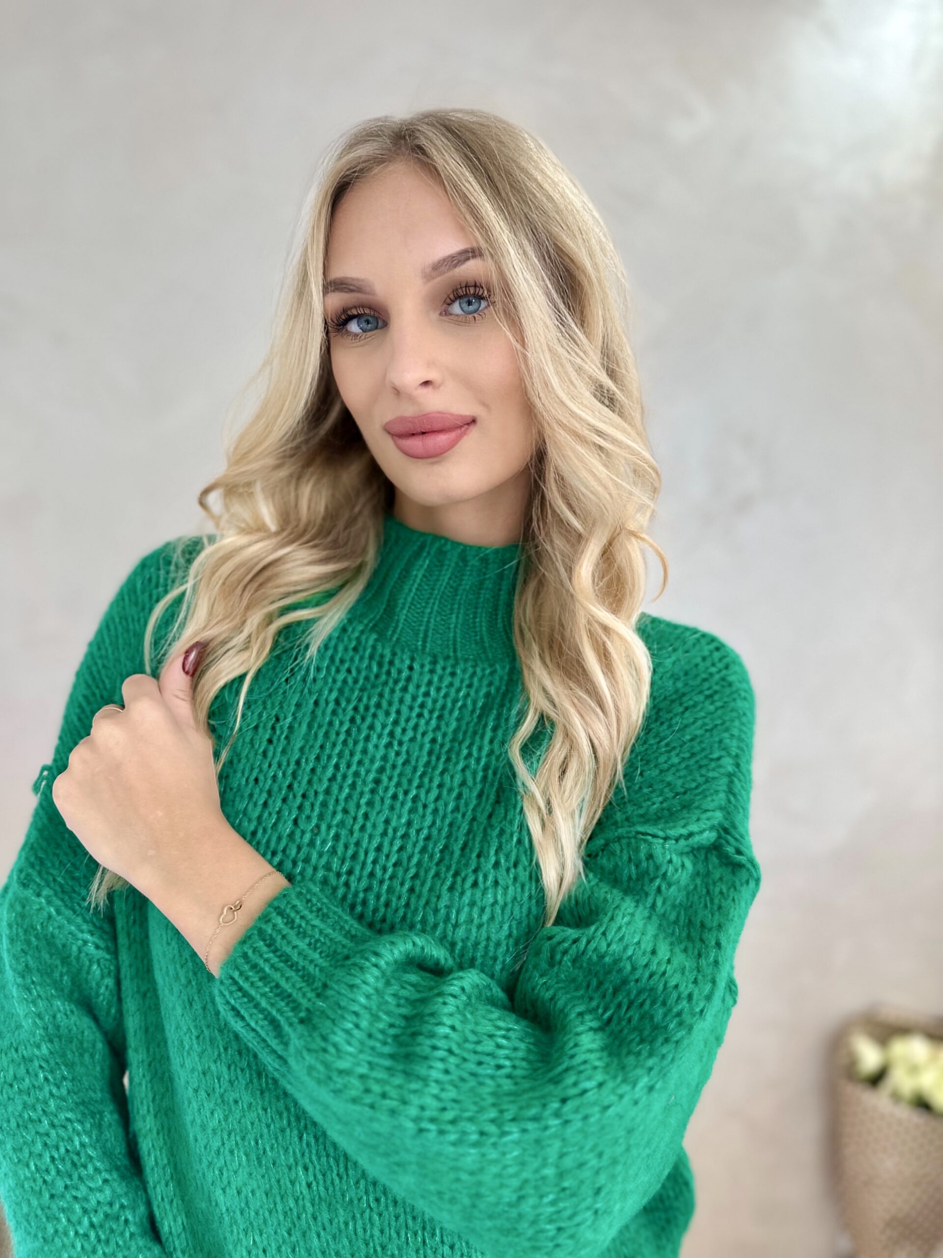 Sweter z Półgolfem Gładki Zielony