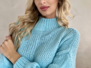 Sweter z Półgolfem Gładki Miętowy