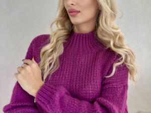 Sweter z Półgolfem Gładki Fioletowy