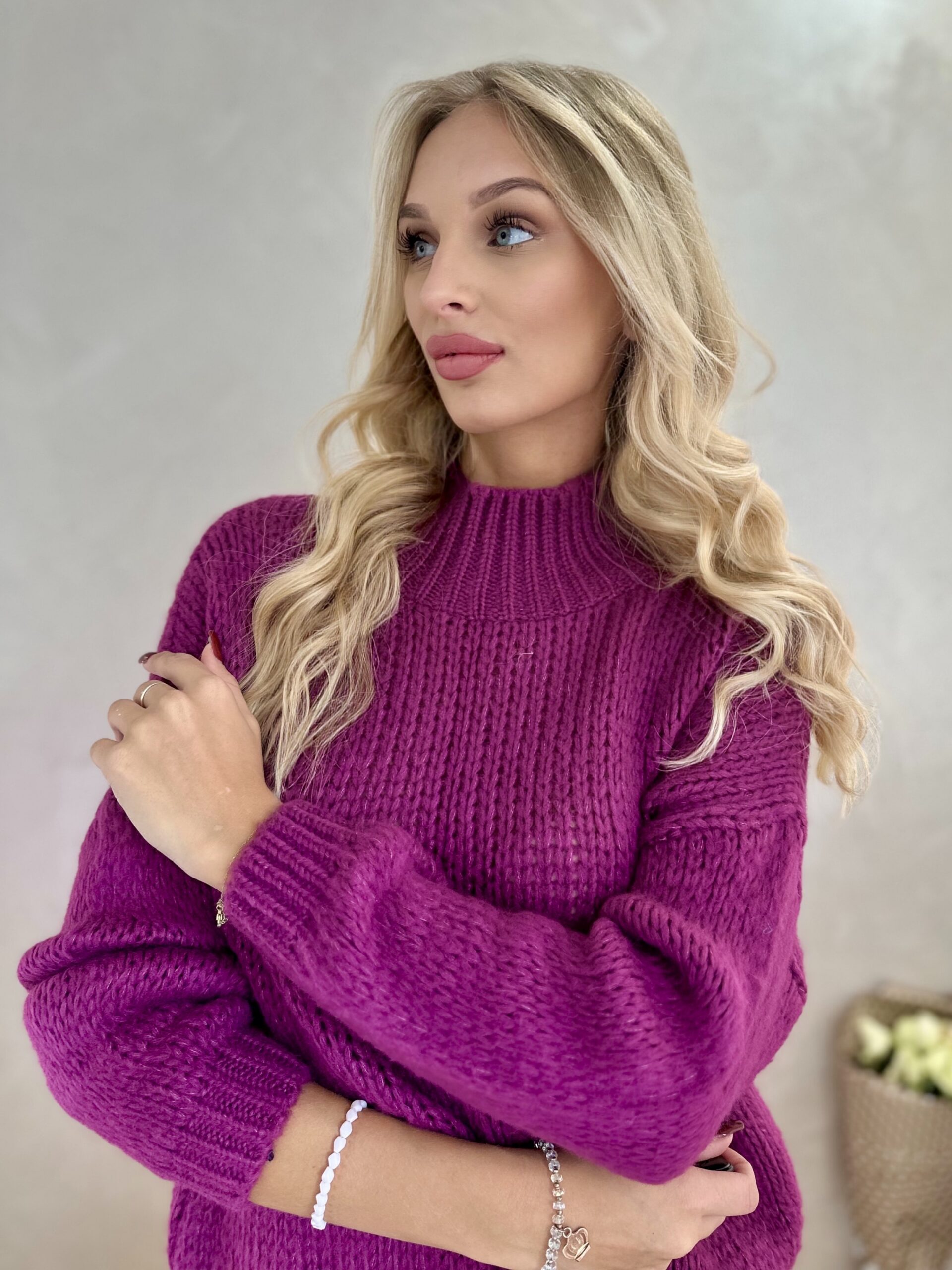 Sweter z Półgolfem Gładki Fioletowy