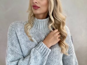 Sweter z Półgolfem Gładki Jasno Szary