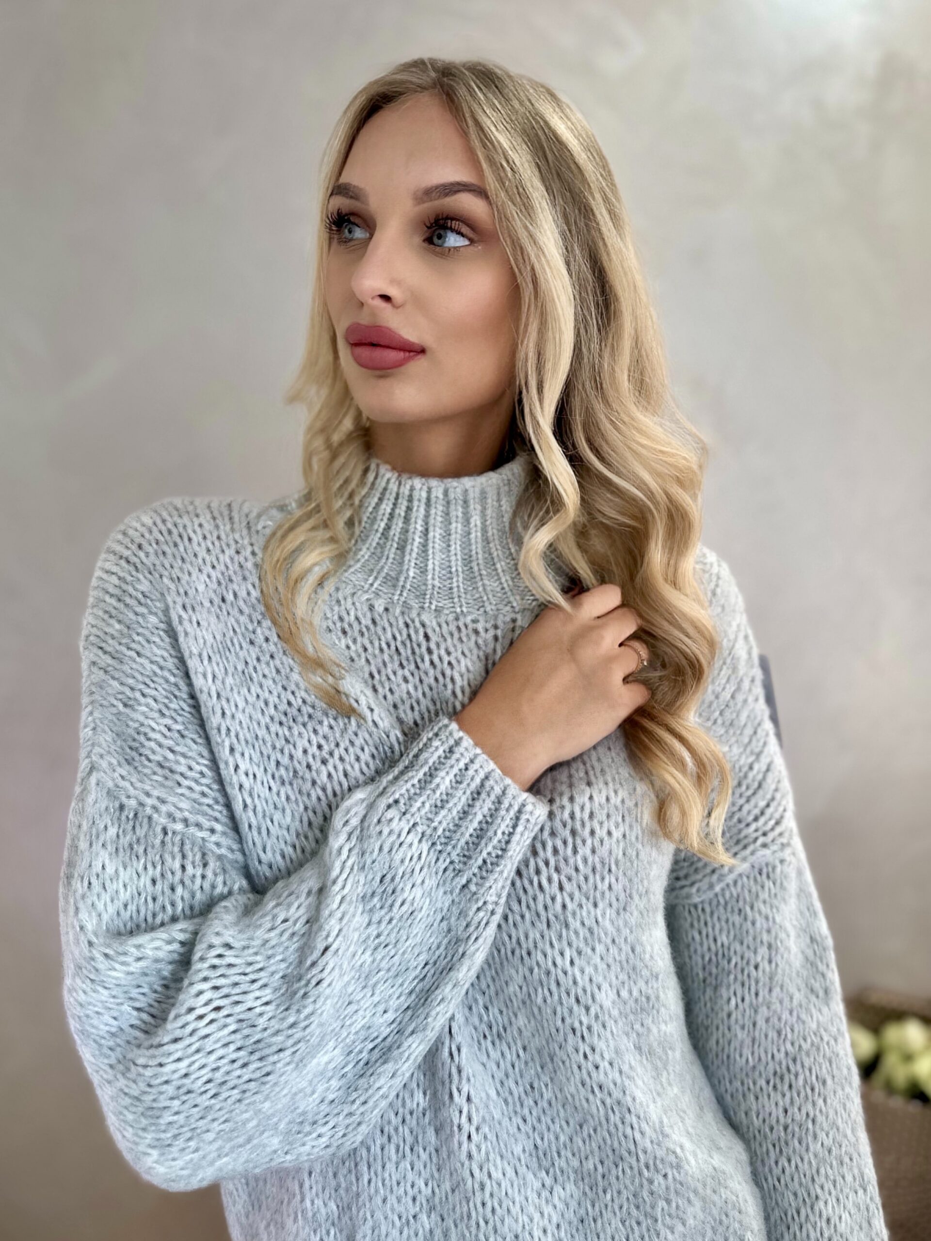 Sweter z Półgolfem Gładki Jasno Szary