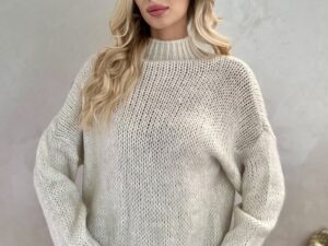 Sweter z Półgolfem Gładki Beżowy