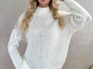 Sweter z Półgolfem Gładki Biały