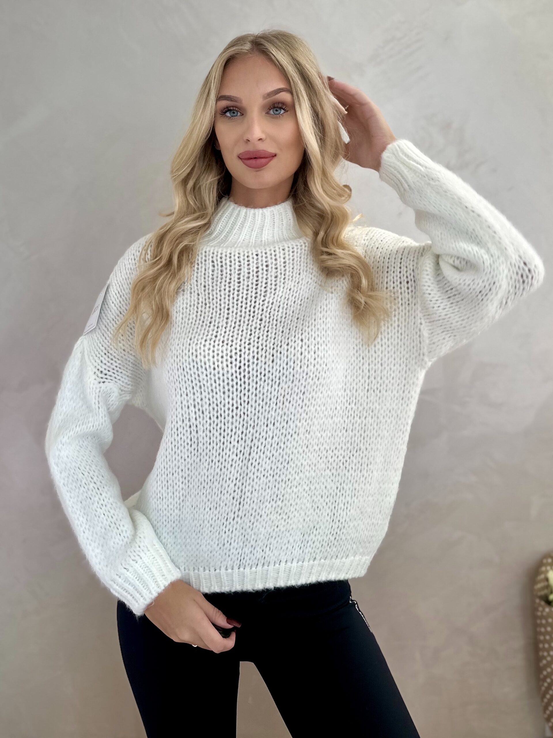 Sweter z Półgolfem Gładki Biały