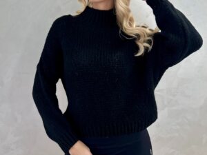 Sweter z Półgolfem Gładki Czarny