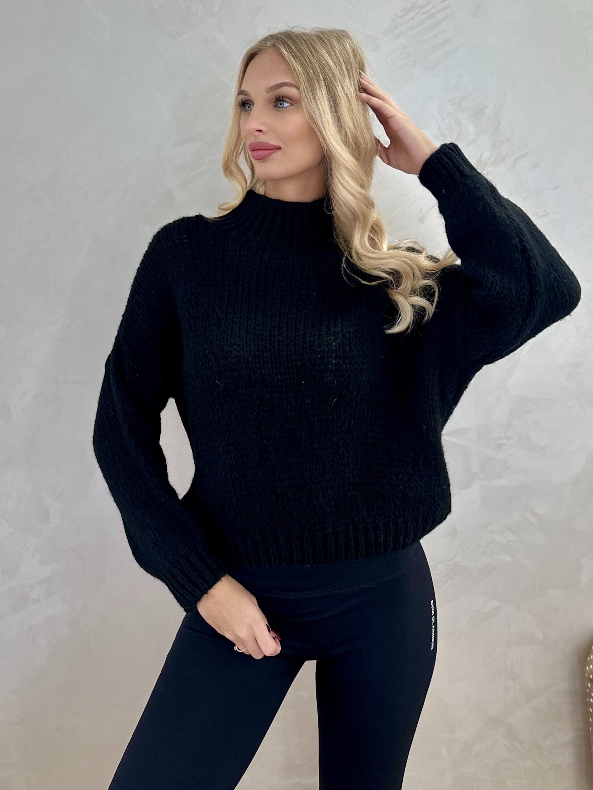 Sweter z Półgolfem Gładki Czarny