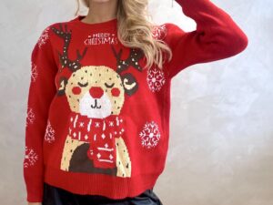 Sweter Świąteczny Renifer Rogacz Merry Christmas Czerwony