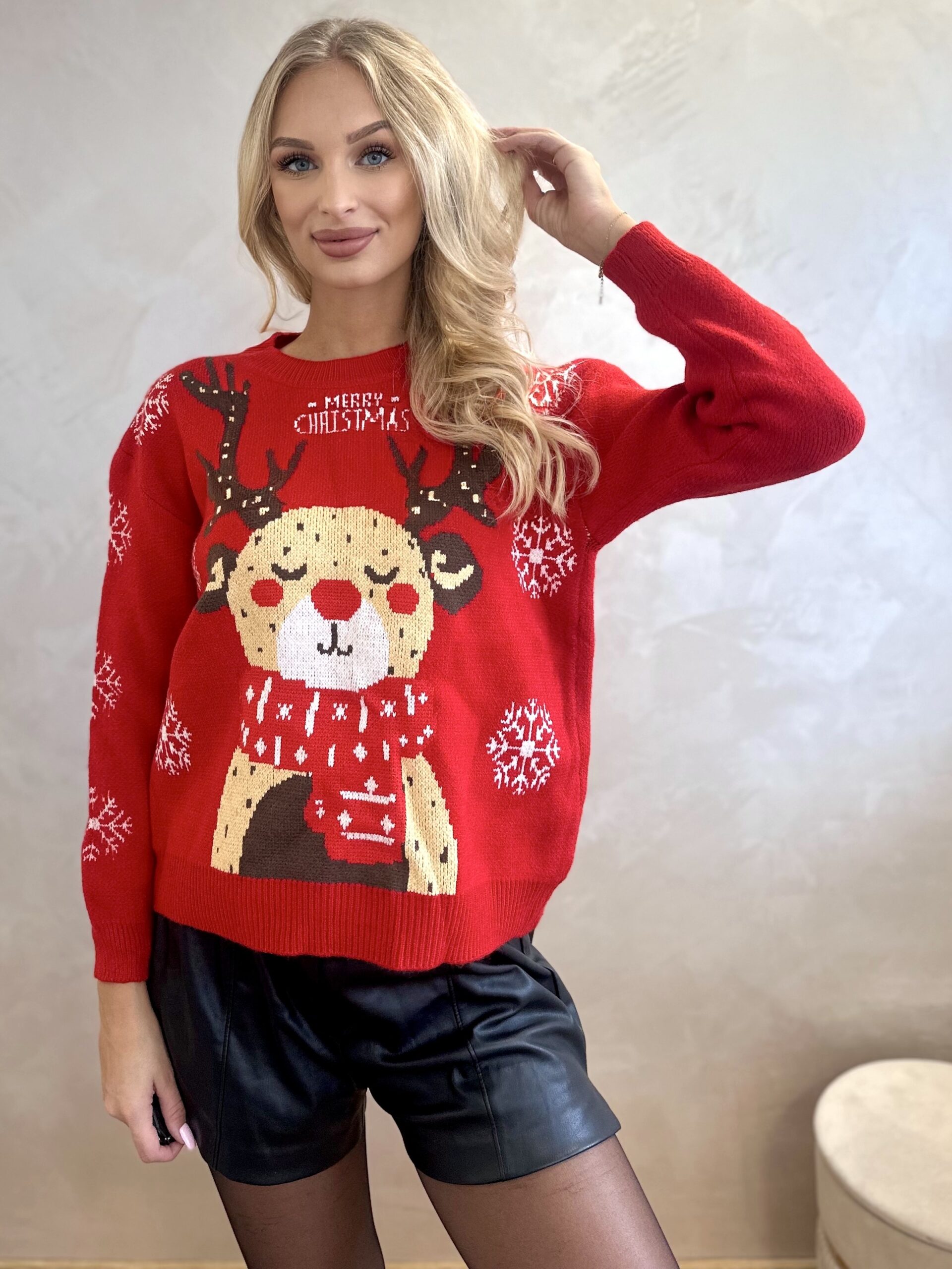 Sweter Świąteczny Renifer Rogacz Merry Christmas Czerwony