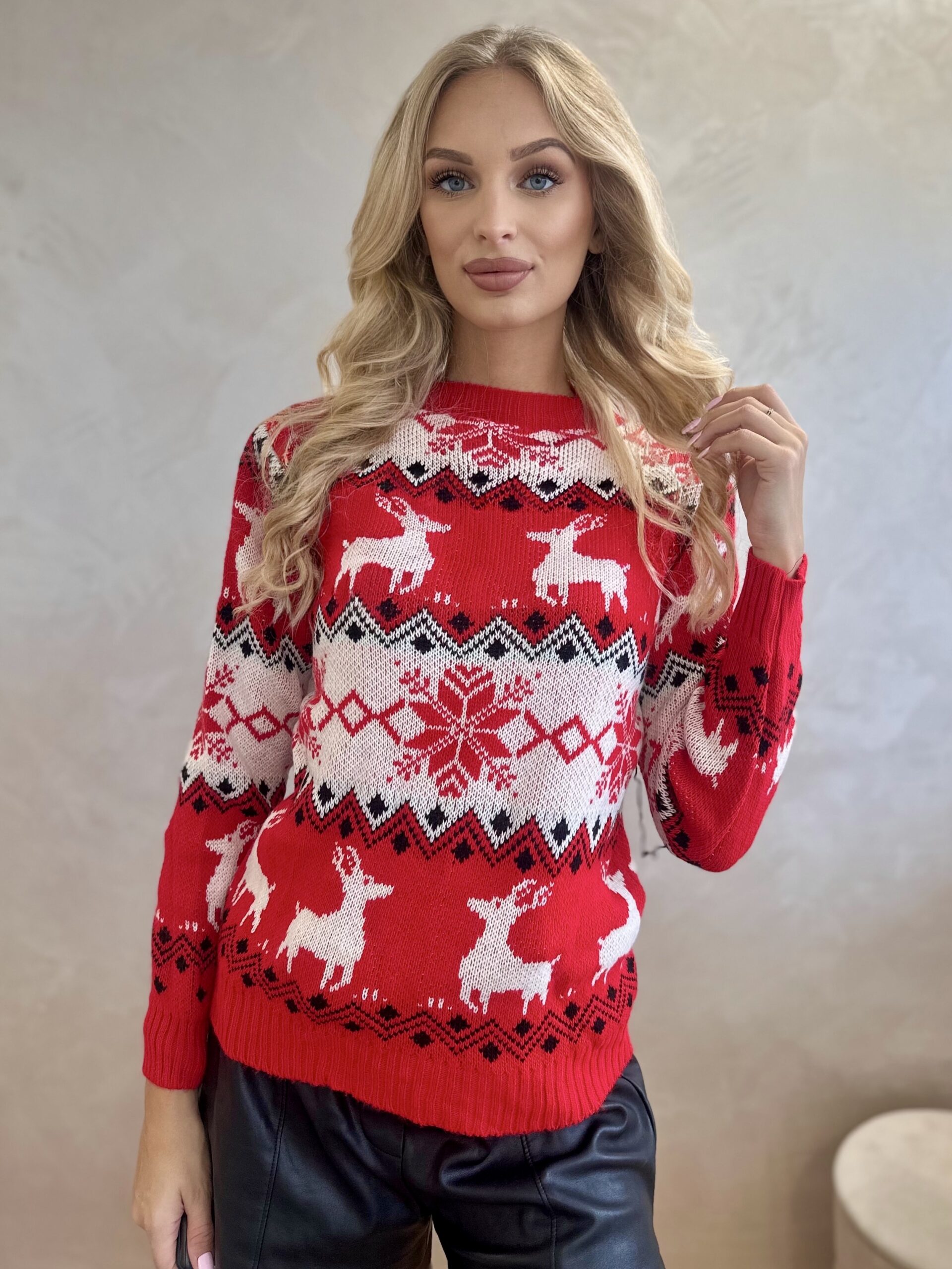 Sweter Świąteczny W Renifery Czerwony 5 Sweter Świąteczny W Renifery Czerwony - obrazek 5