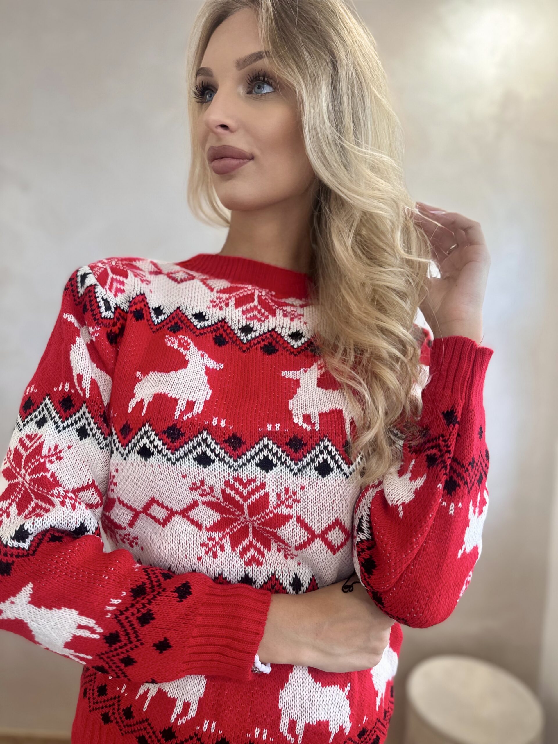 Sweter Świąteczny W Renifery Czerwony 6 Sweter Świąteczny W Renifery Czerwony - obrazek 6