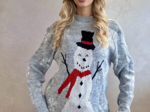 Sweter Świąteczny Z Bałwanem Jasno Szary