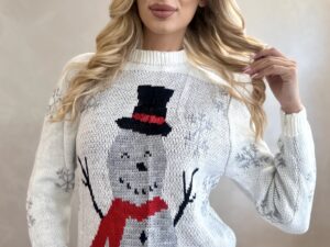 Sweter Świąteczny Z Bałwanem Biały