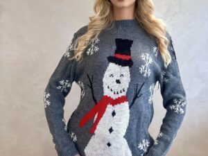 Sweter Świąteczny Z Bałwanem Ciemno Szary