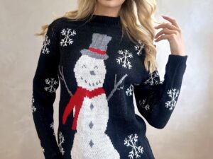 Sweter Świąteczny Z Bałwanem Czarny