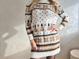 Tunika Świąteczna Norweskie Wzory Bałwanki Beżowa