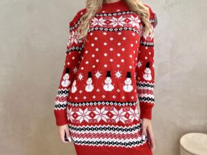 Tunika Świąteczna Norweskie Wzory Bałwanki Czerwona