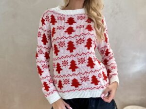 Sweter Świąteczny W Choinki Biały