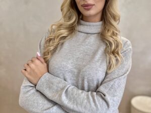 Golf Dzianinowy Gładki Ciemny Beż