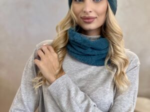 Komplet Alpaka Czapka Z Pomponem + Komin Szmaragdowy