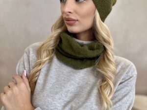 Komplet Czapka Smerfetka+ Komin Alpaka Khaki