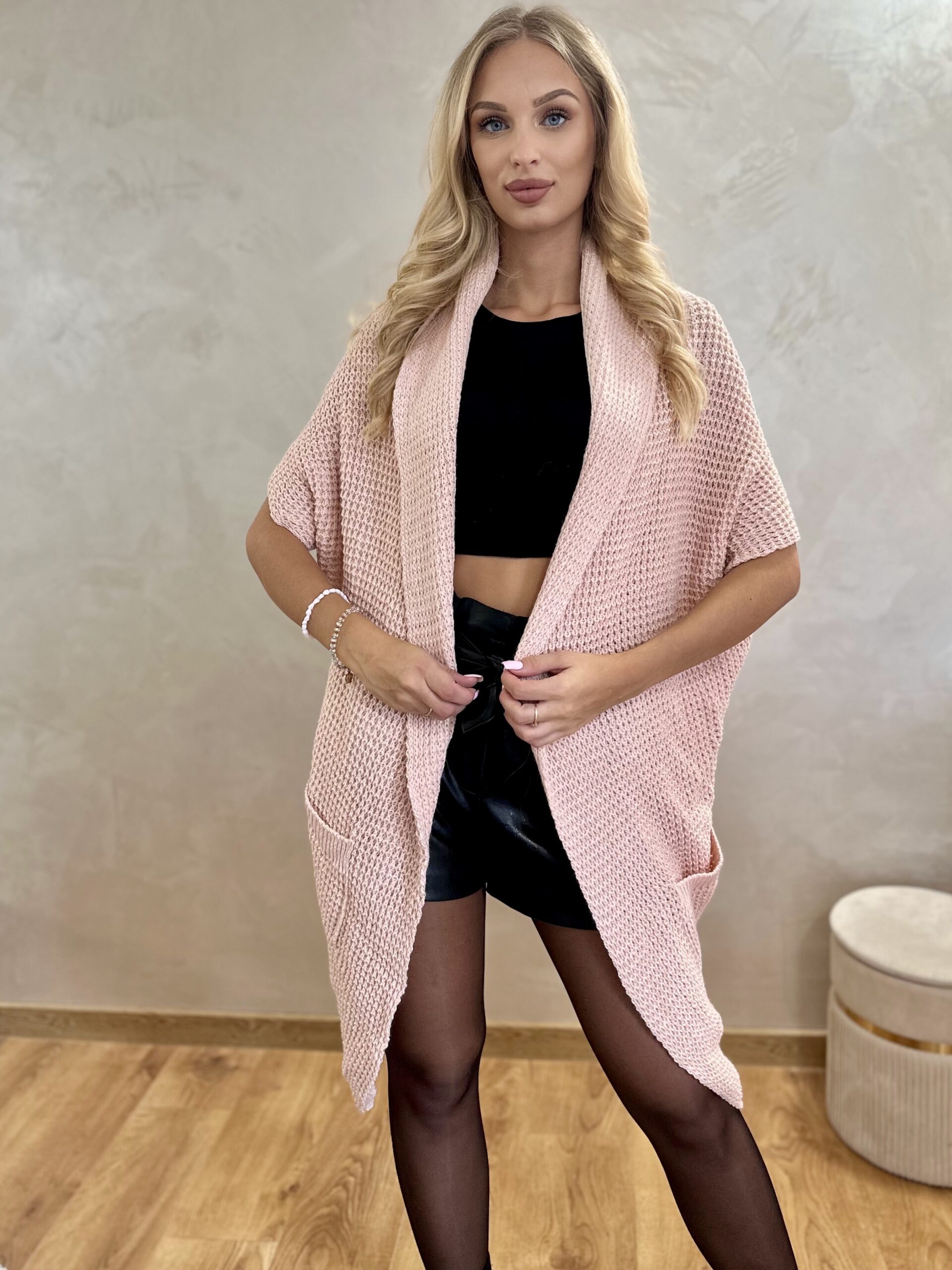 Kardigan Asymetryczny Moi Pudrowy Róż