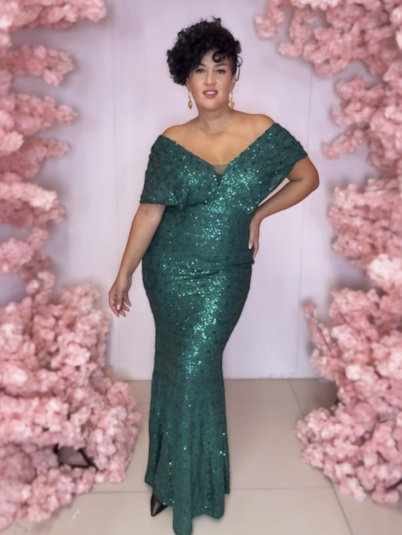 Sukienka Cekinowa Maxi Ramen Butelkowa Zieleń