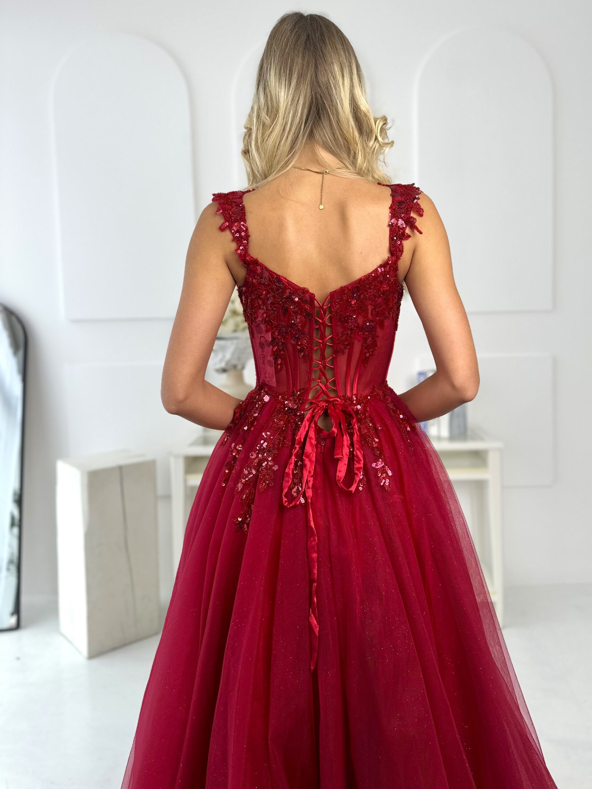 Sukienka Maxi Tiulowa Gorsetowa Stella Bordowa 4 Sukienka Maxi Tiulowa Gorsetowa Stella Bordowa - obrazek 4