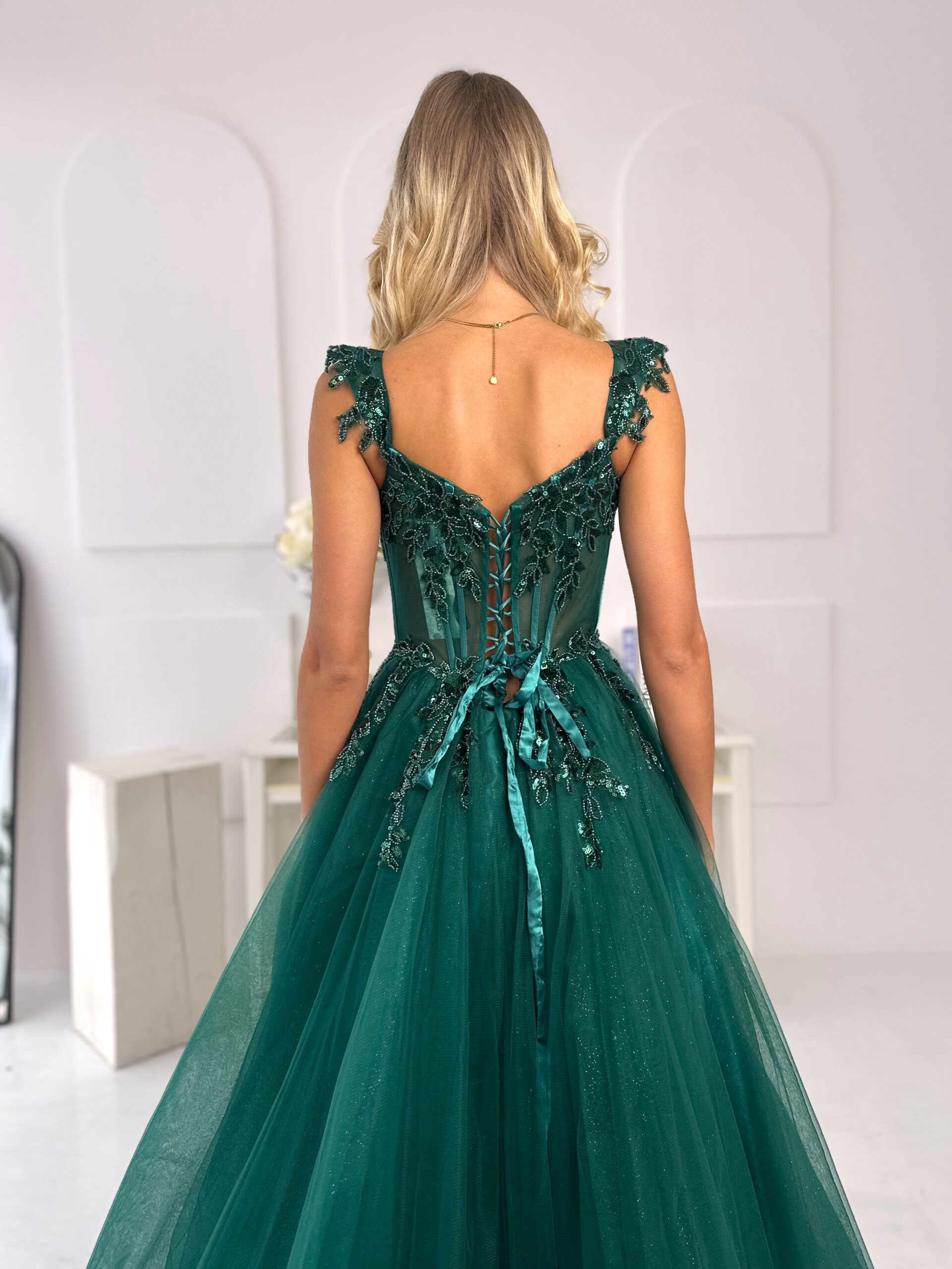 Sukienka Maxi Tiulowa Gorsetowa Stella Zielona 4 Sukienka Maxi Tiulowa Gorsetowa Stella Zielona - obrazek 4