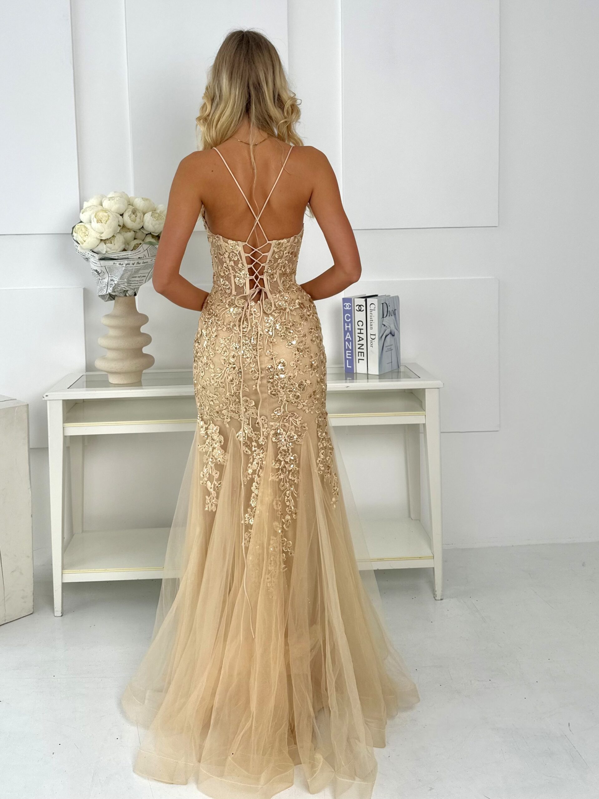 Suknia Maxi Tiulowa Marina Złota