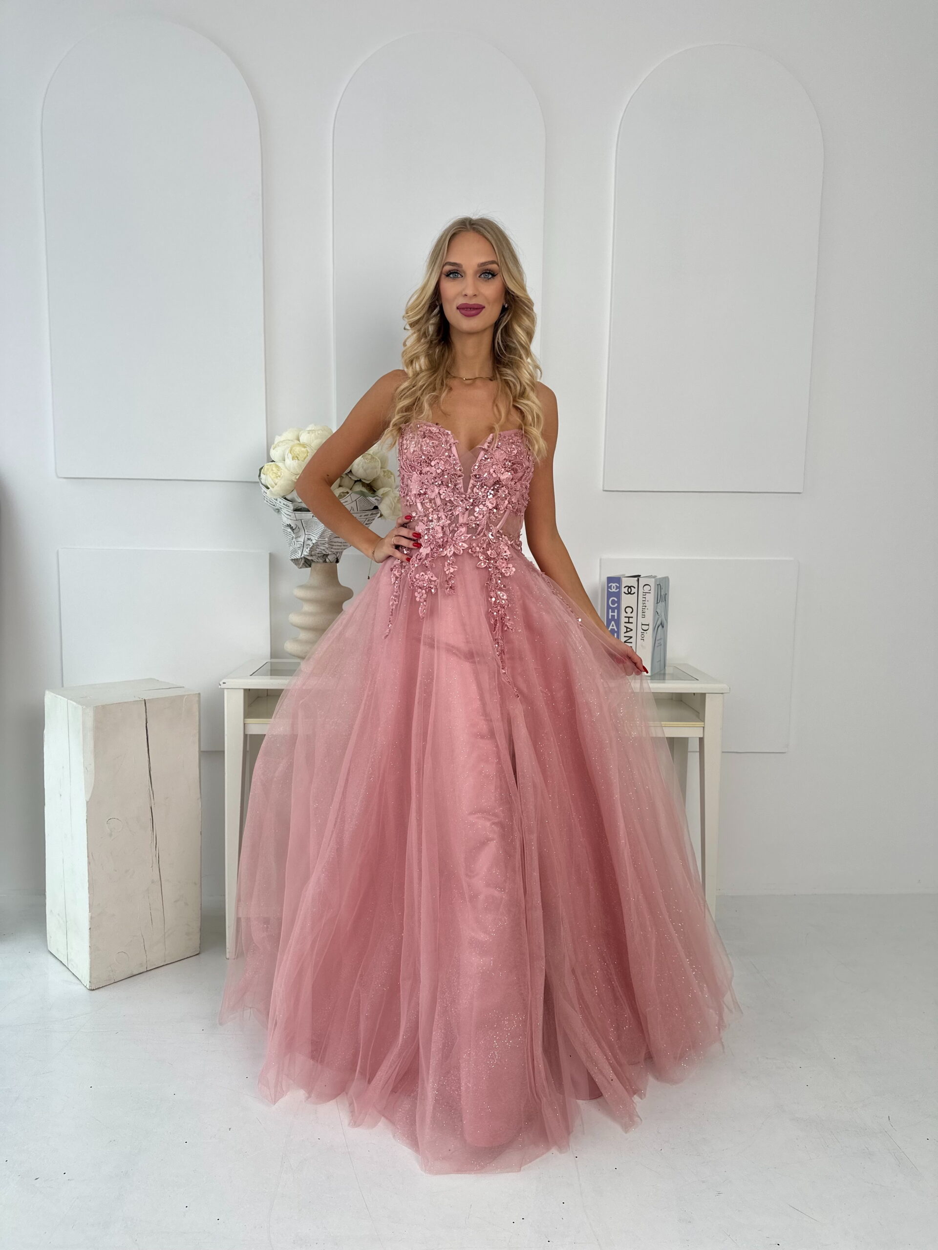 Sukienka Tiulowa Gorsetowa Pudrowy Róż Limoncello 4 Sukienka Tiulowa Gorsetowa Pudrowy Róż Limoncello – Obrázok 4