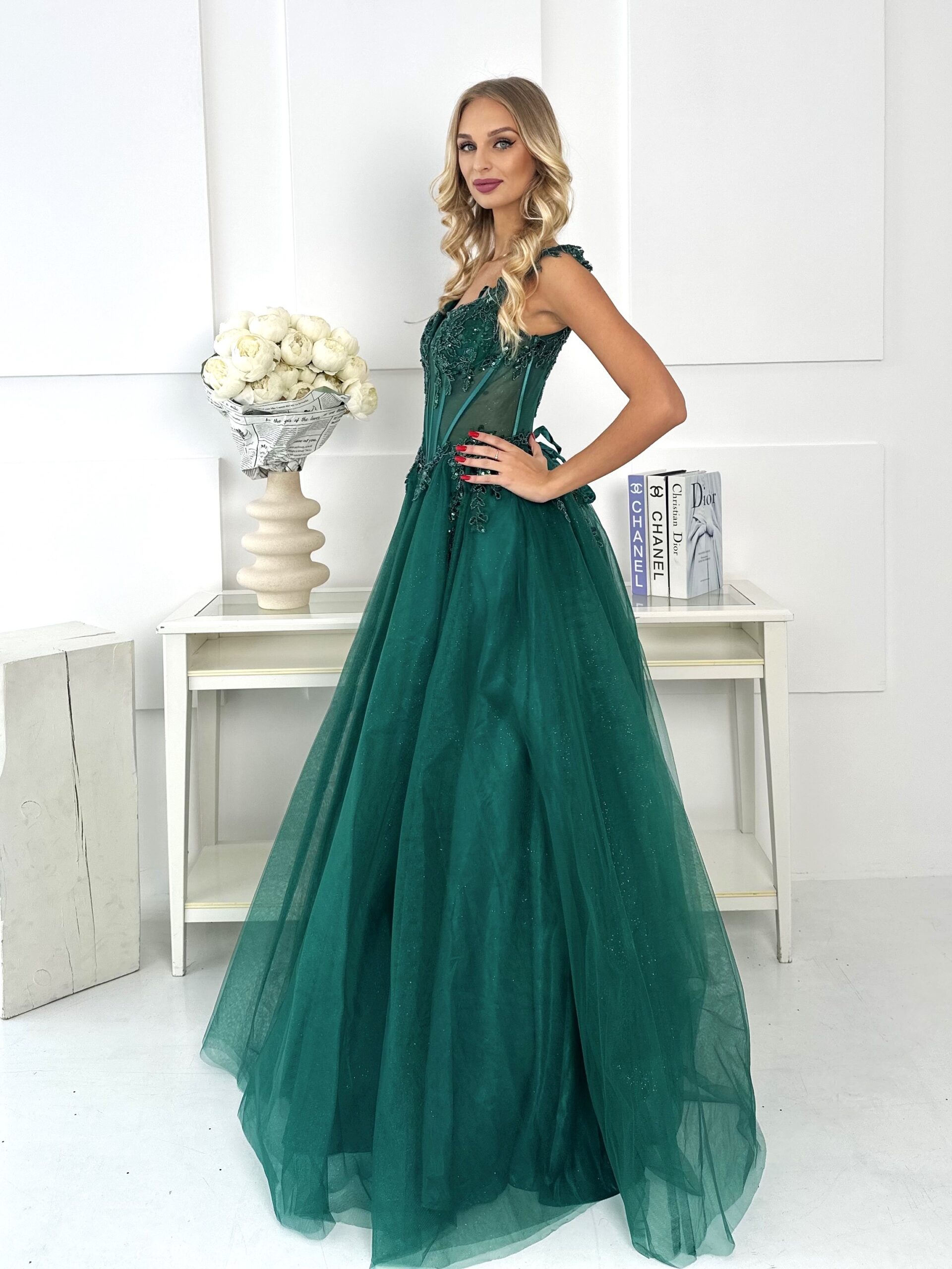 Sukienka Maxi Tiulowa Gorsetowa Stella Zielona