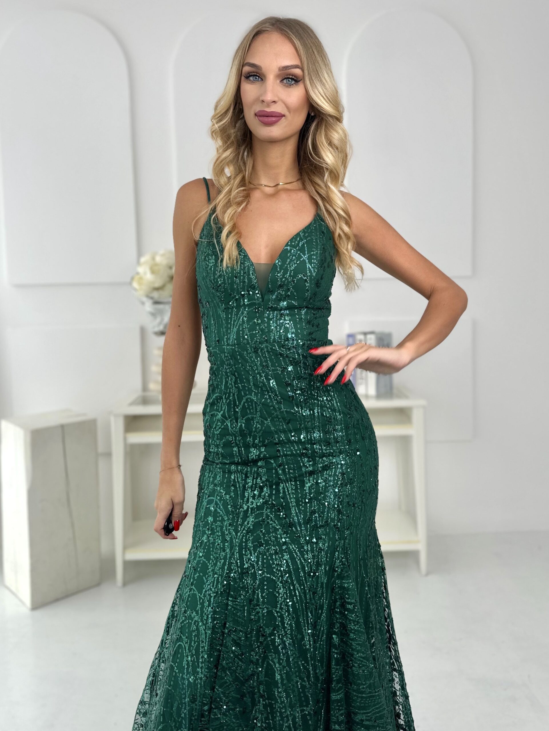 Sukienka Na Ramiączkach Syrenka z Tiulem Seraphine Butelkowa Zieleń 8 Sukienka tiulowa typu rybka zielona