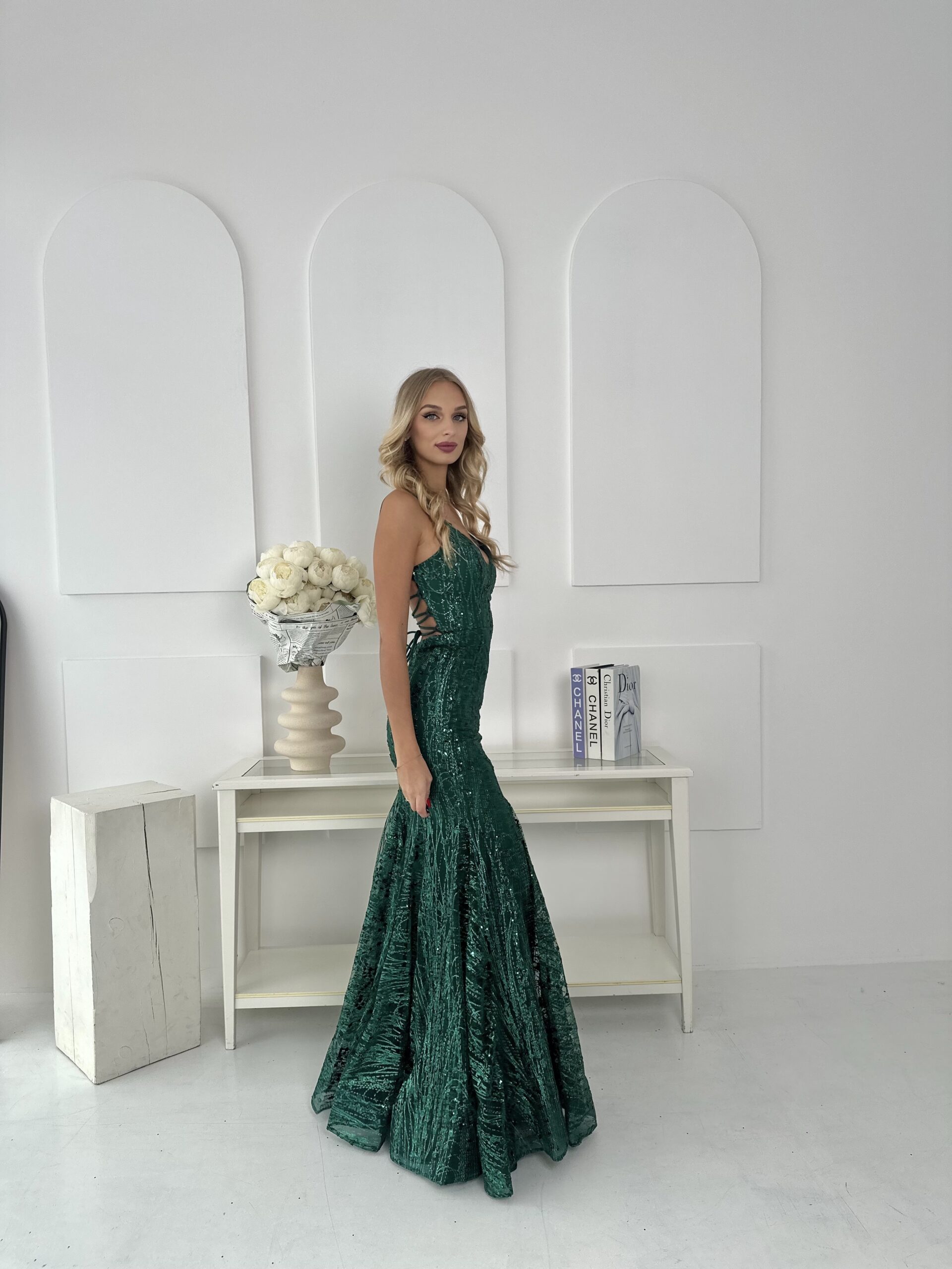 Sukienka Na Ramiączkach Syrenka z Tiulem Seraphine Butelkowa Zieleń 3 Sukienka Na Ramiączkach Syrenka z Tiulem Seraphine Butelkowa Zieleń - Image 3