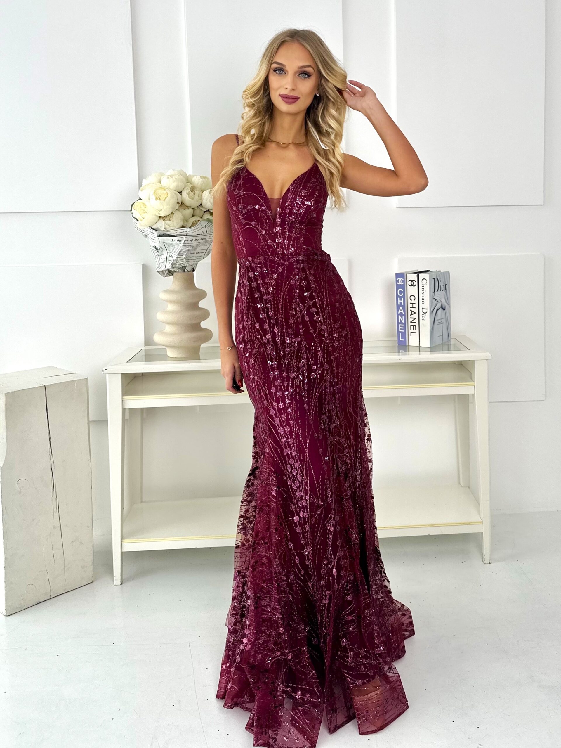 Sukienka Na Ramiączkach Syrenka z Tiulem Seraphine Śliwkowa