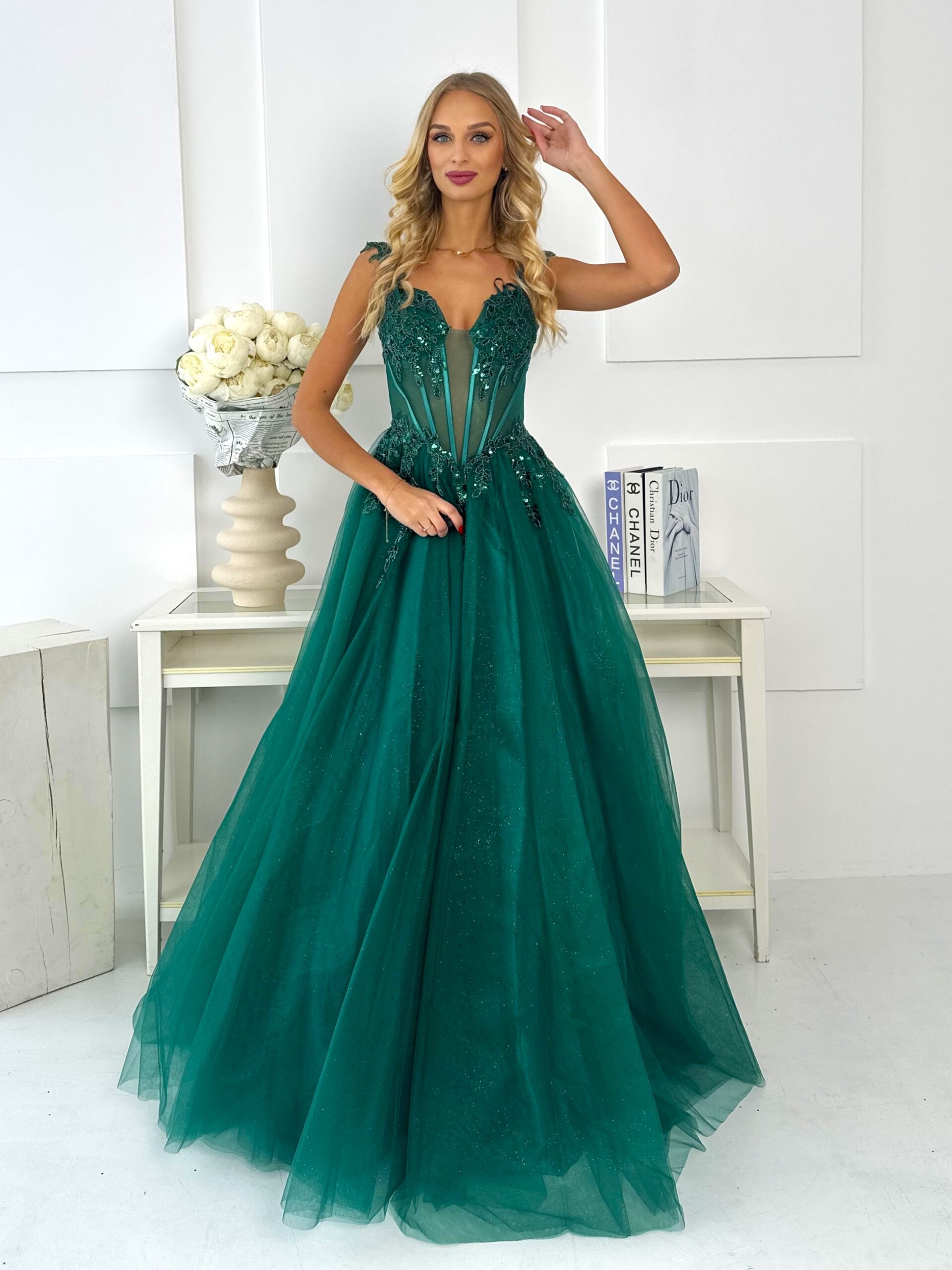 Sukienka Maxi Tiulowa Gorsetowa Stella Zielona 3 Sukienka Maxi Tiulowa Gorsetowa Stella Zielona - obrazek 3