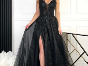 Sukienka na studniówkę księżniczka czarna z tiulem gorset